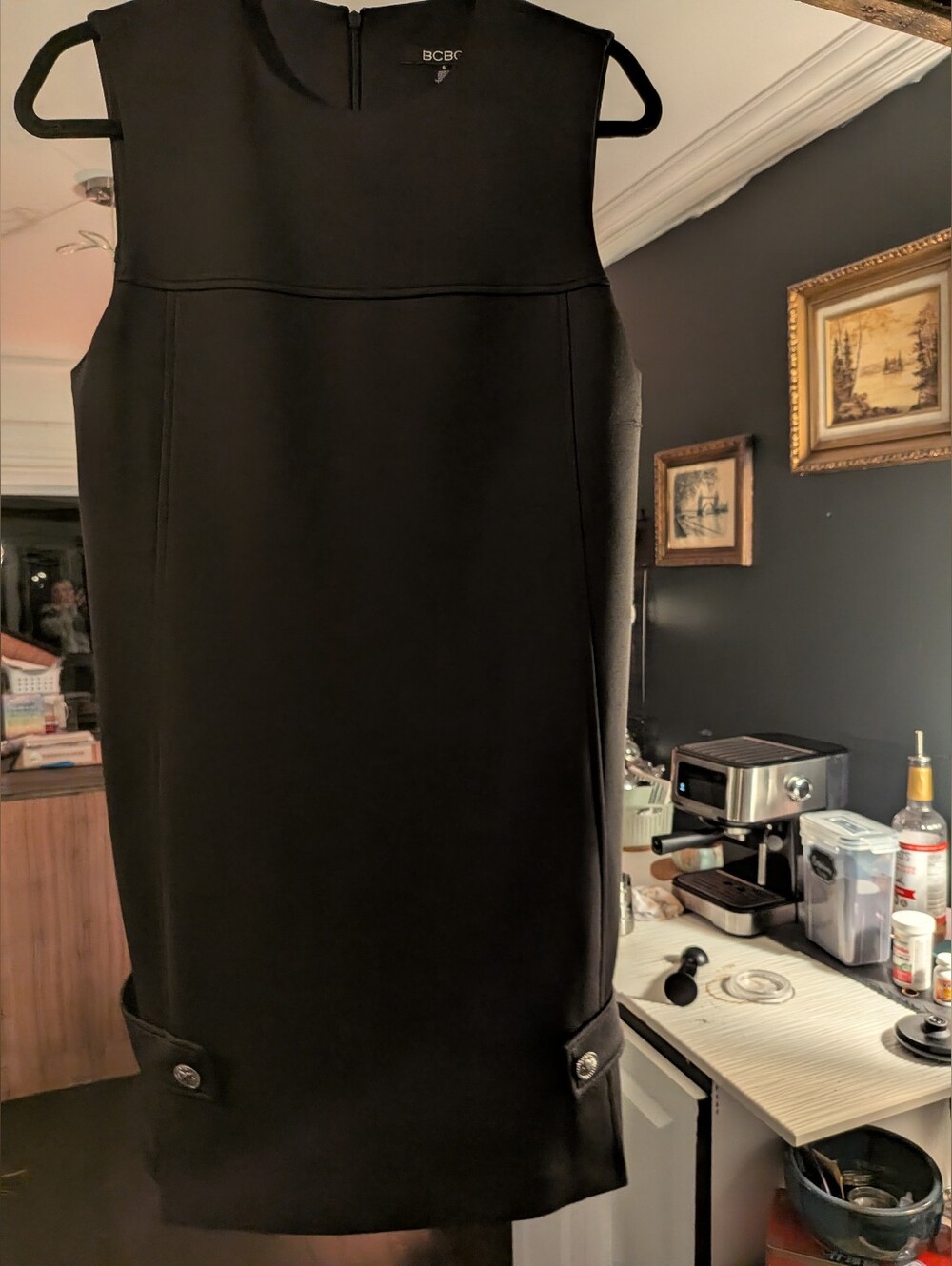NWT** BCBG Black Heavy Sleeveless Evening Gown Dress W Button Decor -Size 6
